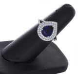925 Sterling Silver Women Pear Shape White/Sapphire Cubic Zirconia Ring Size 5