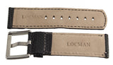 LOCMAN 24mm x 24mm Black Lizard Leather Watch Band Strap W/Silver Buckle
