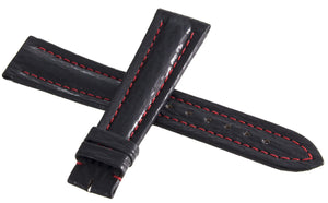 Zenith 20mm x 16mm Black  Leather Watch Band With Red Stitching