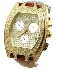 Aqua Master Men's  Golden Dial Burgundy Leather Band 3.5ct Diamond Watch #W35