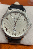 Emporio Armani AR1612 Classic Silver Dial Black Leather Strap Men's Watch