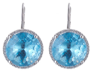 14K White Gold Women's Round Genuine Blue Topaz Diamond Earrings