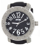 King Master Men's CZ Stones Black Dial Stainless Steel Black Leather Watch