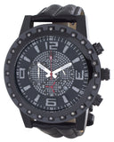 Aqua Master Mens Black  Dial Leather Strap Band Diamond Watch