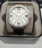 Fossil Men's Murray Silver Dial Brown Leather Band Watch BQ2205