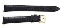 Longines 17mm Black Leather Gold Buckle  Watch Band Strap
