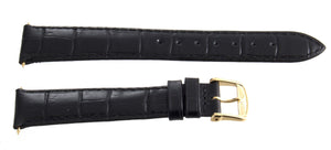 Longines 17mm Black Leather Gold Buckle  Watch Band Strap