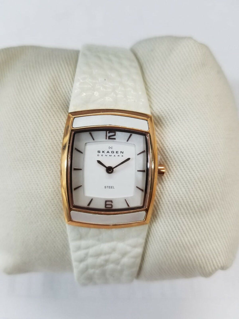 Skagen Denmark White Leather MOP Inlay Women's Watch 855SRLW