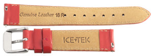 Ice Tek 16mm Womens Red Patent Leather Watch Band Strap Silver Tone Pin Buckle