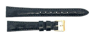 13mm Raymond Weil Women's Black Leather Watch Band  Gold Tone Buckle 13S