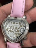 Swiss Master Women's Heart  Gold rose Tone Case White Leather Band Diamond Watch