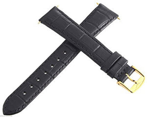Longines 17mm Black Leather Gold Buckle  Watch Band Strap