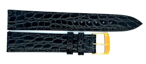 Movado  17mm Black Leather Gold Buckle Watch Band Strap