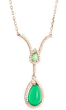 18k Gold Plated V-Shape Lab Made Diamonds Green Emerald Women's Silver Necklace