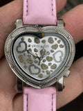 Swiss Master Women's Heart  Gold rose Tone Case White Leather Band Diamond Watch