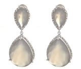 Women's Sterling Silver Grey Agate Double Teardrop Diamond Earrings