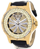 Kings Master Men's Gold-tone Case Black Leather Band 0.12ct Diamond 124M