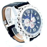Aqua Master Mens Chrono Silver Case Black Leather Band 0.24ct Diamond