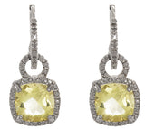 Sterling Silver Peridot Square 25mm x 10mm Silver Diamond Earrings