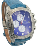 Aqua Master Men's Blue Dial Full Diamond Case Leather Band Watch