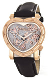 Swiss Master Women's Rose Gold-tone Heart Case Black Leather Band Watch