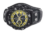 Bulova Men's Yellow Dial Black Leather Band Chronograph Watch 98B176