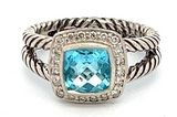 David Yurman Sterling Silver Blue London Topaz Petite Albion Ring Size 7