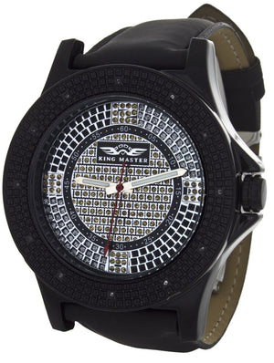 King Master Men's  104M Diamond Stainless Steel Case Black Leather Band Watch
