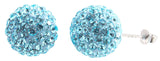 Sterling Silver Sky Blue Sparkling 12mm Crystal  Round Ball Stud Earrings