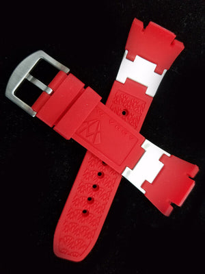 Aqua Master Mens 28mm Red Rubber Silver Buckle Watch Band Strap