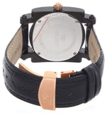 Aqua Master Rose-tone 16 Diamond Bezel Black Dial Men's Leather Band Watch #148