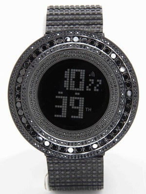 King Master Men's Black  65ct Lab Made Custom Bezel Case Digital SS Watch