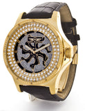 Kings Master Men's Gold-tone Case Black Leather Band 0.12ct Diamond 124M