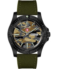 CX Swiss Military DESERT STORM Day/Date watch 42mm Olive Camo strap/dial 3101
