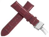 Aqua Master Mens 22mm Maroon Leather Watch Band Strap W/ Stainless Steel Buckle