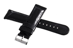 Grimoldi 22mm Black Alligator Patent Leather Watch Band W/ Silver Buckle