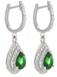 Sterling Silver Emerald Cubic Zirconia Teardrop Shaped Hanging Womens Earrings