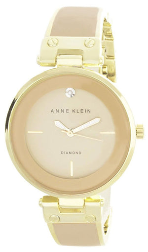 Anne Klein AK/2302TNGB Beige Dial Gold Tone Enamel Bangle Women's Watch
