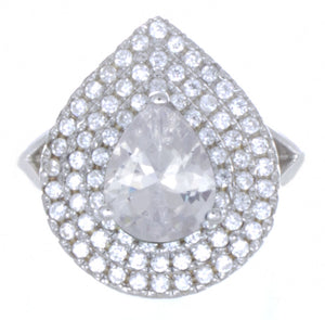 925 Sterling Silver Womens Pear Shape White Cubic Zirconia Ring Size 7