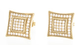 Sterling Silver White CZ Stones Gold Kite Shape Square Stud Men's Earrings