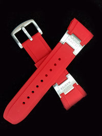 Aqua Master Mens 28mm Red Rubber Silver Buckle Watch Band Strap