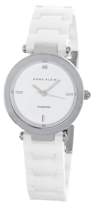 Anne Klein Diamond Womens White Dial White Ceramic Bracelet Watch AK/1465GP