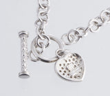 Womens Sterling Silver Round Chain Link  16.5" Toggle Heart Chain Necklace