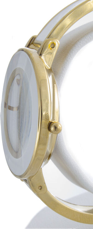 Anne Klein Women's Bangle Gold-tone Bracelet White Enamel Watch AK/1580