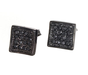 8mm Pave Set Sterling Silver Black CZ Stud Earrings