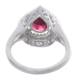 925 Sterling Silver Women Pear Shape White/Ruby Cubic Zirconia Ring Size 8