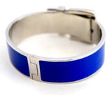 Michael Kors Silver Tone Blue Enamel Hinge Bangle Bracelet MKJ2875040