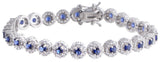 Sterling Silver 925 Womens Synthetic  Sapphire Stone Bracelet 7mm Wide