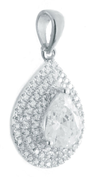 925 Sterling Silver White Cubic Zirconia Teardrop Shape Pendant