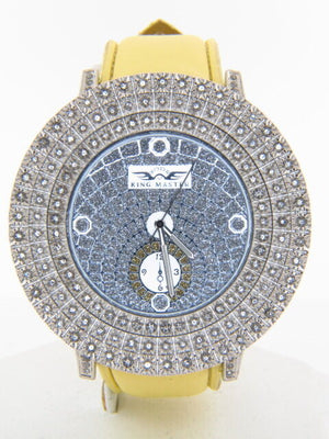 King Master Men's CZ Stone Gold-tone Stainless Steel Leather Watch